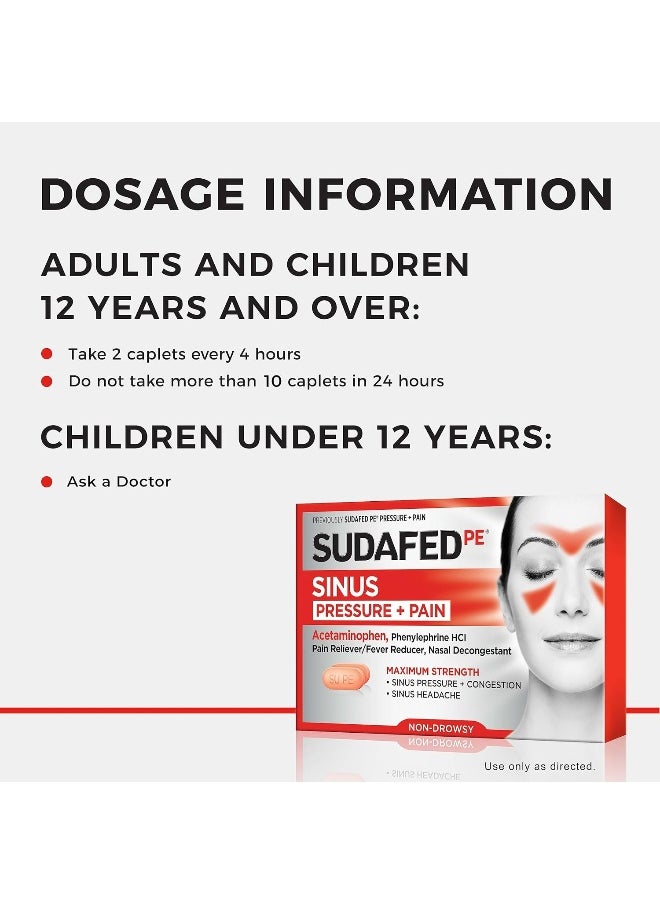 Sudafed Sudafed PE Sinus Pressure + Pain Relief Maximum Strength Non-Drowsy Decongestant, 24 ct  - Image 3