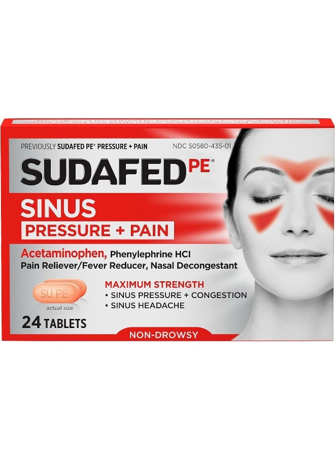 Sudafed Sudafed PE Sinus Pressure + Pain Relief Maximum Strength Non-Drowsy Decongestant, 24 ct  - Image 1