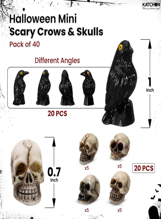KatchOn Miniature Crows and Skulls - Pack of 40 | Halloween Decor Indoor, Outdoor | Halloween Decorations & Party Supplies | Skull Heads, Realistic Birds Decoration for Spooky Decor - Image 2