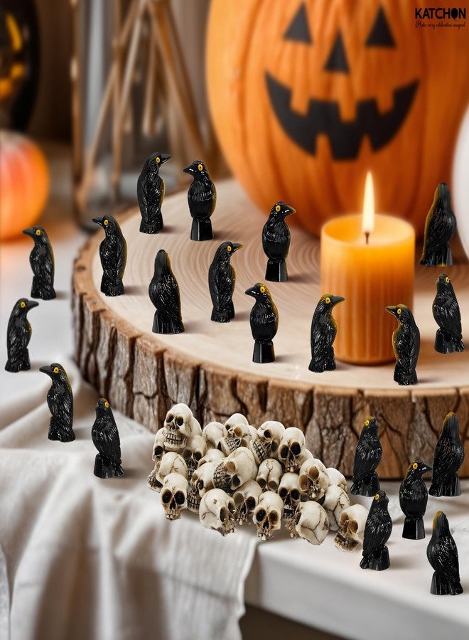 KatchOn Miniature Crows and Skulls - Pack of 40 | Halloween Decor Indoor, Outdoor | Halloween Decorations & Party Supplies | Skull Heads, Realistic Birds Decoration for Spooky Decor - Image 3