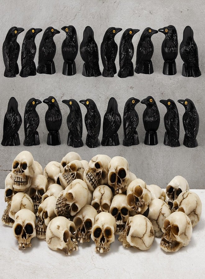 KatchOn Miniature Crows and Skulls - Pack of 40 | Halloween Decor Indoor, Outdoor | Halloween Decorations & Party Supplies | Skull Heads, Realistic Birds Decoration for Spooky Decor - Image 1