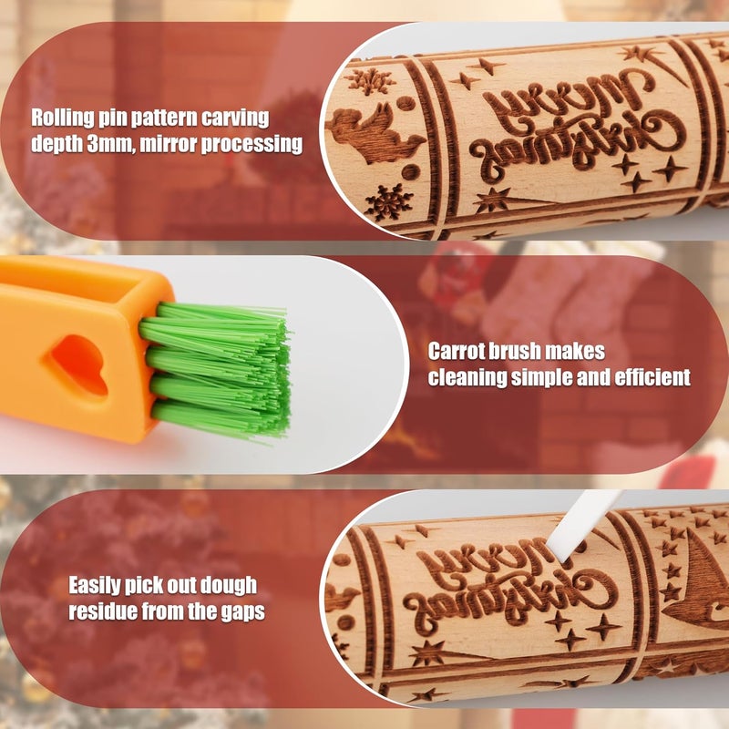 XINBADA 17" Premium Wooden Rolling Pins for Baking with Nativity Embossed Designs | 3mm Deep Springerle Cookie Molds | Christmas Rolling Pin & Baking Gifts for Women | Includes 3-in-1 Cleaning Brush ﻿ - Image 5