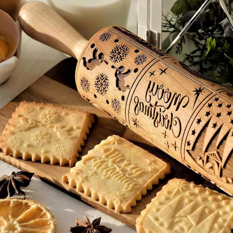 XINBADA 17" Premium Wooden Rolling Pins for Baking with Nativity Embossed Designs | 3mm Deep Springerle Cookie Molds | Christmas Rolling Pin & Baking Gifts for Women | Includes 3-in-1 Cleaning Brush ﻿ - Image 2
