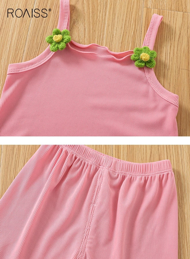 roaiss Toddler Girls Adorable T-shirt and Shorts Set, Stylish Summer Outfit with Sleeveless Top and Solid Shorts, 2 Piece Comortable Clothing Set for Little Girls  - Image 4