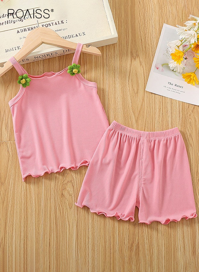 roaiss Toddler Girls Adorable T-shirt and Shorts Set, Stylish Summer Outfit with Sleeveless Top and Solid Shorts, 2 Piece Comortable Clothing Set for Little Girls, Suitable for Daily Wear or Pajamas - Image 1