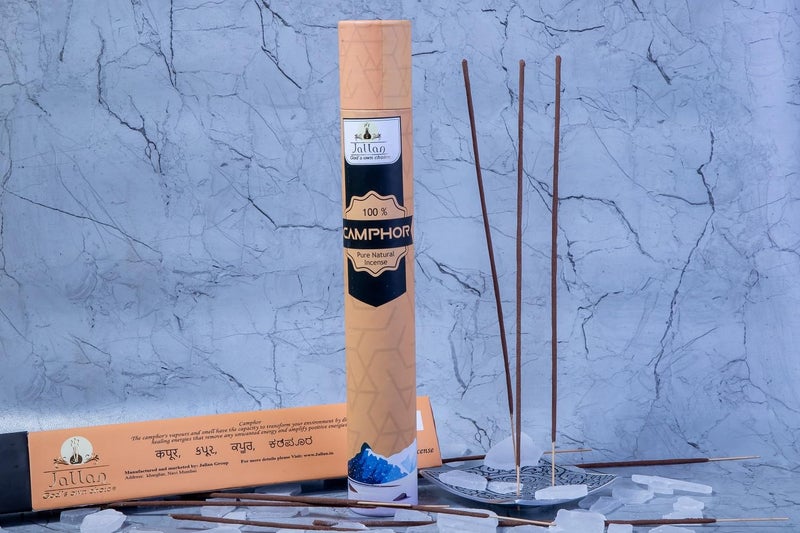 JALLAN Pure Natural Camphor Incense Sticks| Made Using Bhimseni Kapoor| 60 Sticks Pack| 100% Organic Herbal Agarbatti| Handrolled| Free Wooden Incense Holder| 1 Hour 30 Minutes Burning. - Image 5