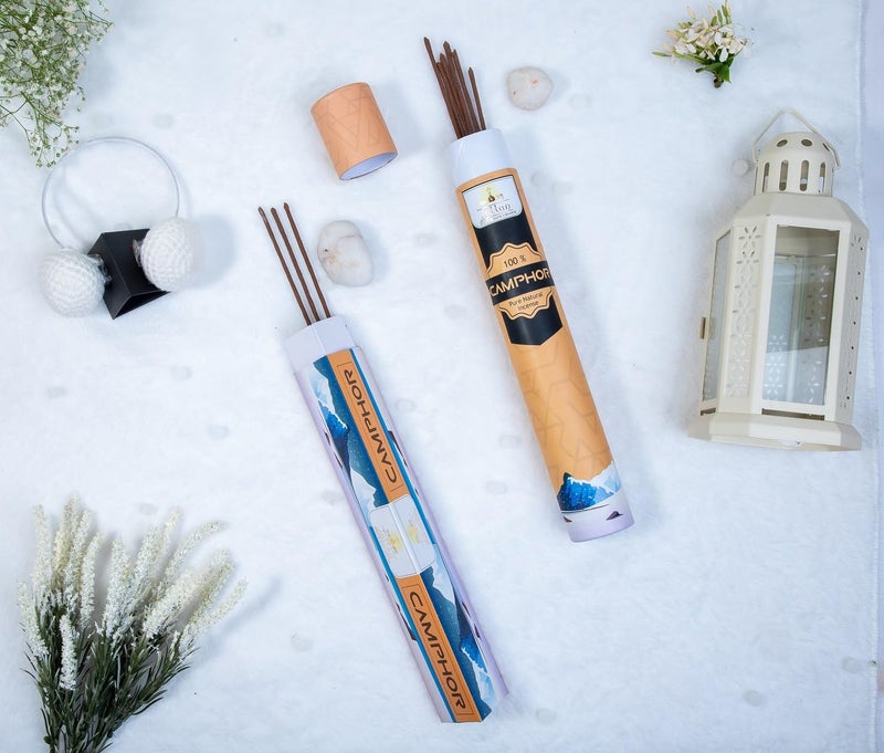 JALLAN Pure Natural Camphor Incense Sticks| Made Using Bhimseni Kapoor| 60 Sticks Pack| 100% Organic Herbal Agarbatti| Handrolled| Free Wooden Incense Holder| 1 Hour 30 Minutes Burning. - Image 2