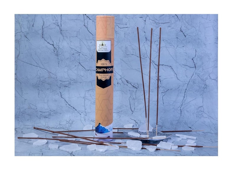 JALLAN Pure Natural Camphor Incense Sticks| Made Using Bhimseni Kapoor| 60 Sticks Pack| 100% Organic Herbal Agarbatti| Handrolled| Free Wooden Incense Holder| 1 Hour 30 Minutes Burning. - Image 4