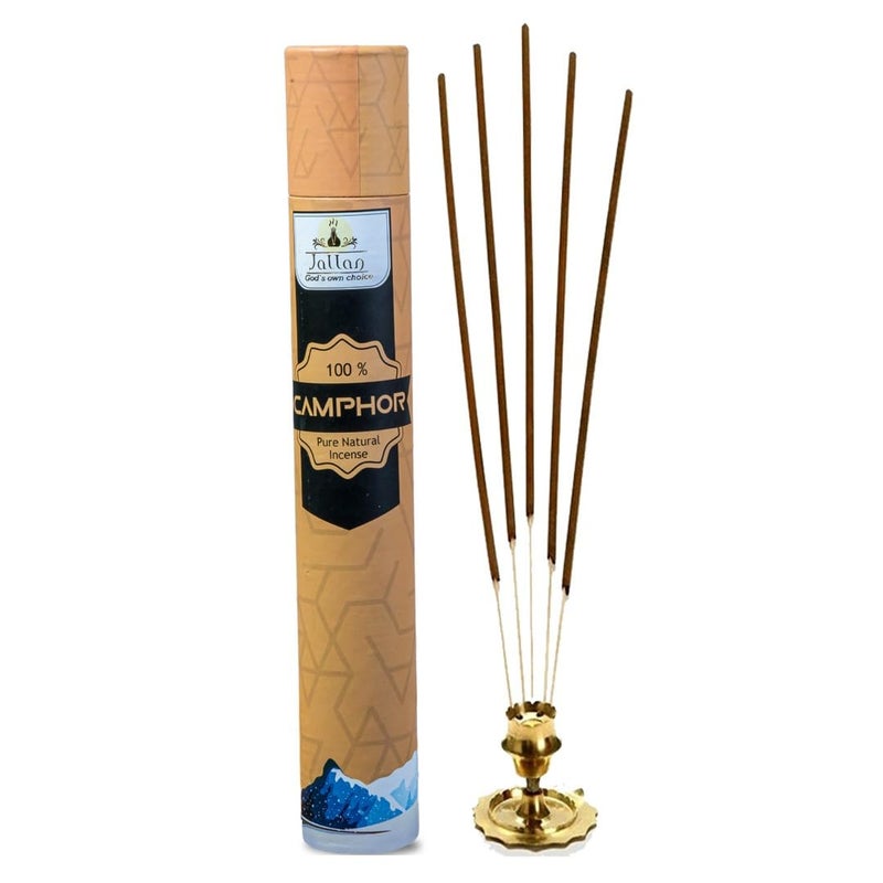 JALLAN Pure Natural Camphor Incense Sticks| Made Using Bhimseni Kapoor| 60 Sticks Pack| 100% Organic Herbal Agarbatti| Handrolled| Free Wooden Incense Holder| 1 Hour 30 Minutes Burning. - Image 1