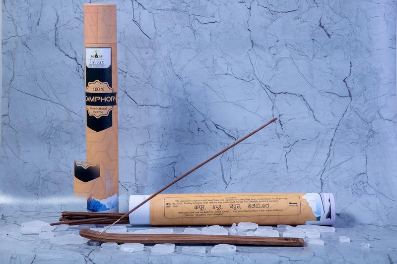 JALLAN Pure Natural Camphor Incense Sticks| Made Using Bhimseni Kapoor| 60 Sticks Pack| 100% Organic Herbal Agarbatti| Handrolled| Free Wooden Incense Holder| 1 Hour 30 Minutes Burning. - Image 3