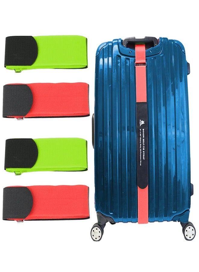 Boxer 4 Pack Velcro Luggage Straps for Travel, Heavy Duty Velcro, Easy to Use and Adjust - TSA Approved (Red - Neon Gren) - Image 1