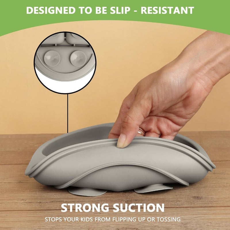 PEEPER Baby Suction Plates for Baby Feeding with 4 Strong Suction Cups, Silicone Toddler Plates with Deep Divided for Kids to Feed Themselves, Dish Washer & Micro-Wave Oven Safe (Dark Grey) - Image 5