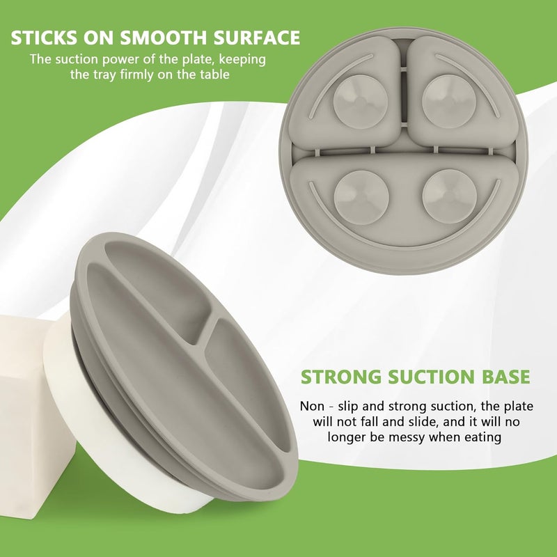PEEPER Baby Suction Plates for Baby Feeding with 4 Strong Suction Cups, Silicone Toddler Plates with Deep Divided for Kids to Feed Themselves, Dish Washer & Micro-Wave Oven Safe (Dark Grey) - Image 3