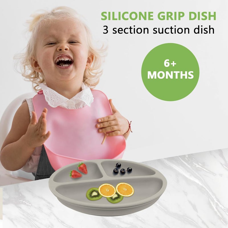 PEEPER Baby Suction Plates for Baby Feeding with 4 Strong Suction Cups, Silicone Toddler Plates with Deep Divided for Kids to Feed Themselves, Dish Washer & Micro-Wave Oven Safe (Dark Grey) - Image 4