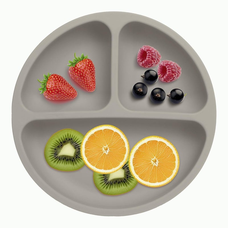 PEEPER Baby Suction Plates for Baby Feeding with 4 Strong Suction Cups, Silicone Toddler Plates with Deep Divided for Kids to Feed Themselves, Dish Washer & Micro-Wave Oven Safe (Dark Grey) - Image 1