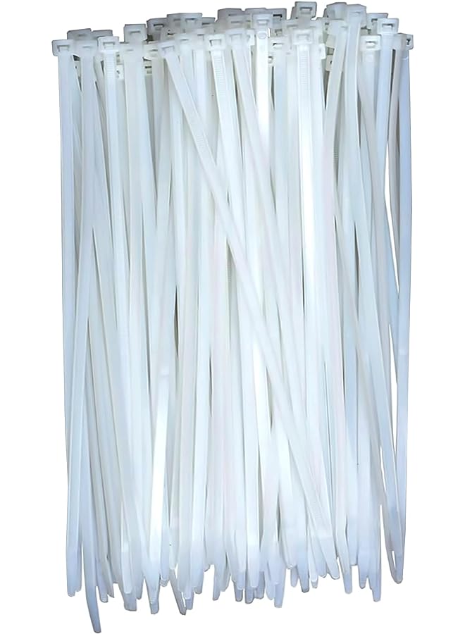 PROMASS رباطات كابلات 300 مم، 100 قطعة من رباطات الكابلات – مقاومة للأشعة فوق البنفسجية ومقاومة للحرارة، رباطات بيضاء للاستخدام الداخلي والخارجي، رباطات كابلات بيضاء طويلة - Image 1