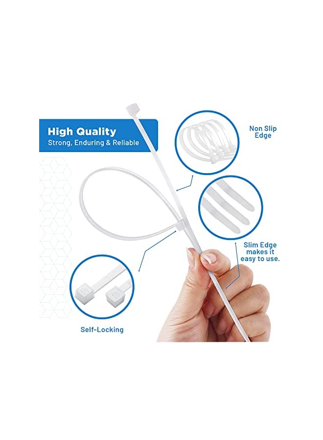 PROMASS رباطات كابلات 300 مم، 100 قطعة من رباطات الكابلات – مقاومة للأشعة فوق البنفسجية ومقاومة للحرارة، رباطات بيضاء للاستخدام الداخلي والخارجي، رباطات كابلات بيضاء طويلة - Image 4