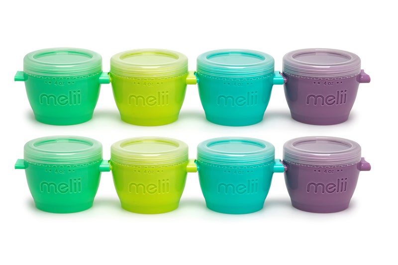melii Snap & Go Baby Food Storage Containers - 8 Pack, Multicolored 4 oz Stackable Snack Containers, Freezer Safe with Airtight Lids, Microwave, BPA-Free for Meal Prep, On-the-Go Snacks - Image 1