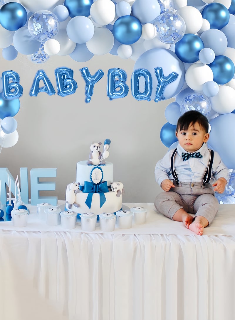 مجموعة من 122 بالونًا أزرق فاتح، مجموعة ديكورات عيد ميلاد وحفلات زفاف وحفلات استقبال المولود الجديد، لحفلات الزفاف ذات الطابع الأزرق - Image 4