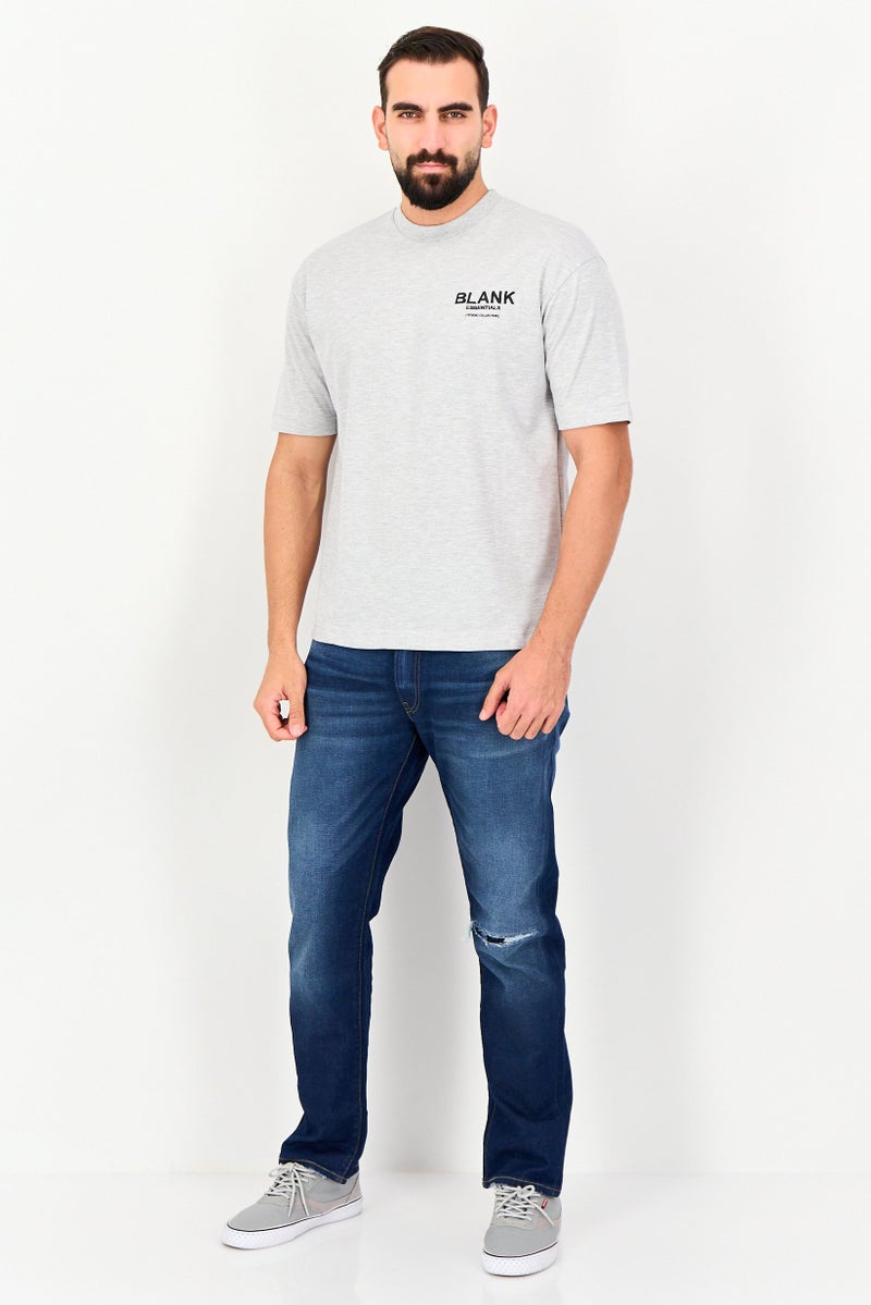 Blank Essentials Men Crew Neck Short Sleeve Graphic Print T-Shirt, Grey - Image 4