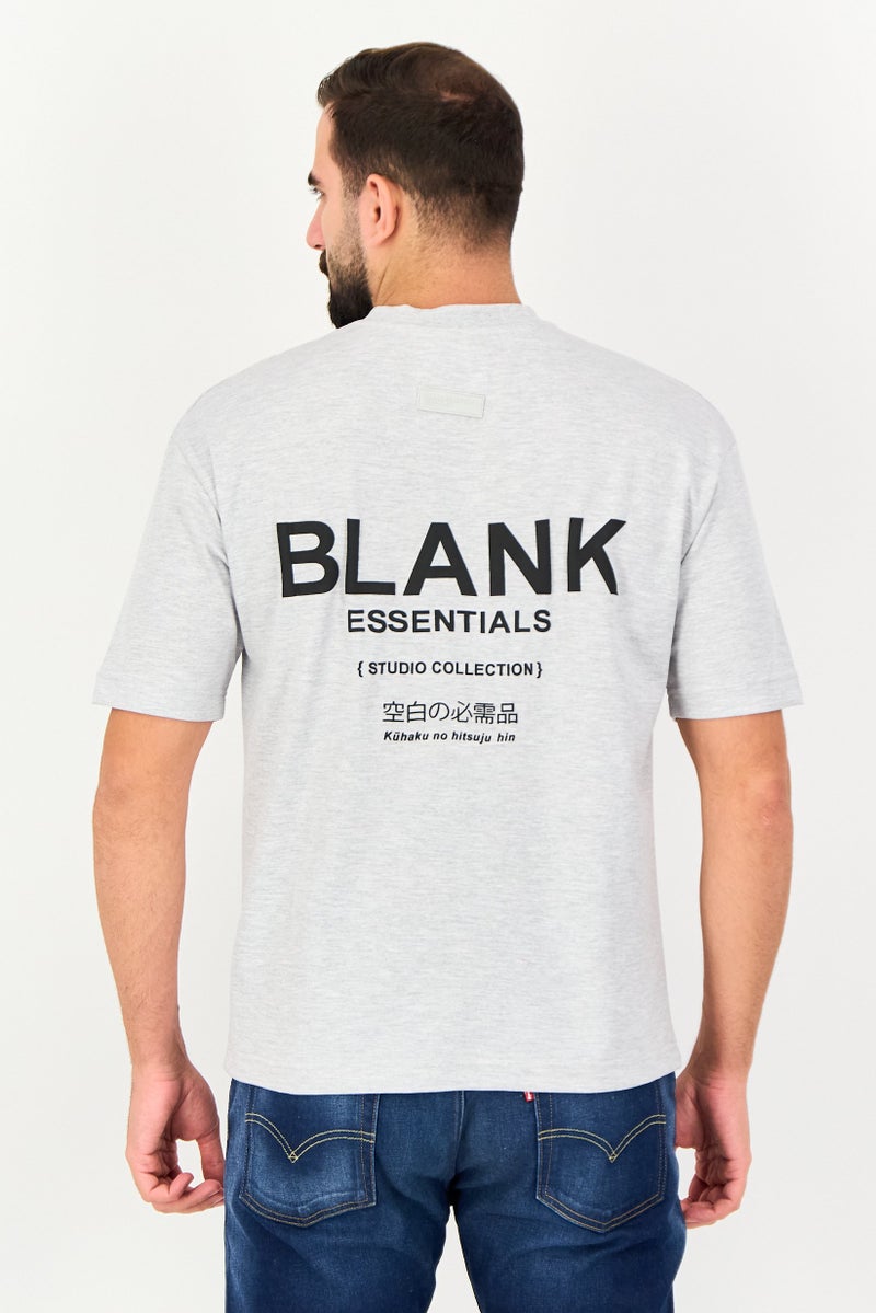 Blank Essentials Men Crew Neck Short Sleeve Graphic Print T-Shirt, Grey - Image 2