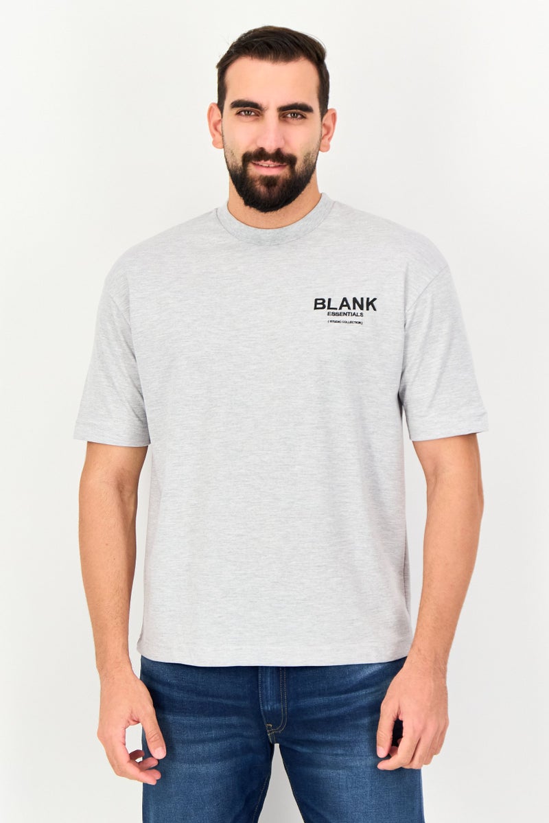 Blank Essentials Men Crew Neck Short Sleeve Graphic Print T-Shirt, Grey - Image 1