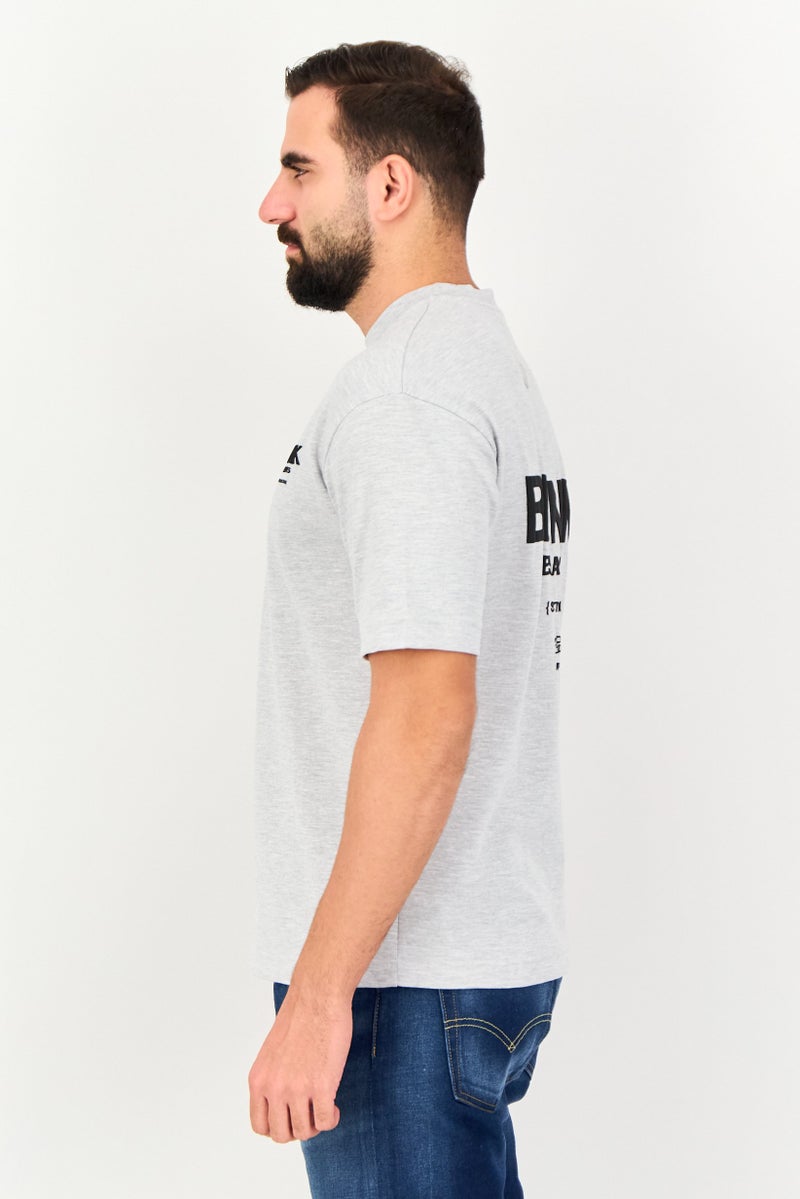 Blank Essentials Men Crew Neck Short Sleeve Graphic Print T-Shirt, Grey - Image 3