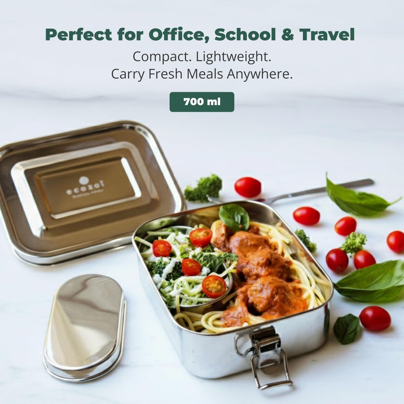 ecozoi Stainless Steel Lunch Box, Leak Proof 1 Tier Eco Metal Bento Box | Bonus Pod And Redesigned Silicone Seal | Sustainable Zero Waste Eco Friendly Food Storage Container - Image 4