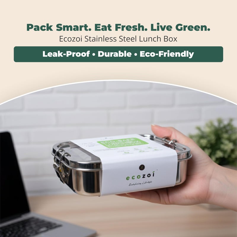 ecozoi Stainless Steel Lunch Box, Leak Proof 1 Tier Eco Metal Bento Box | Bonus Pod And Redesigned Silicone Seal | Sustainable Zero Waste Eco Friendly Food Storage Container - Image 5