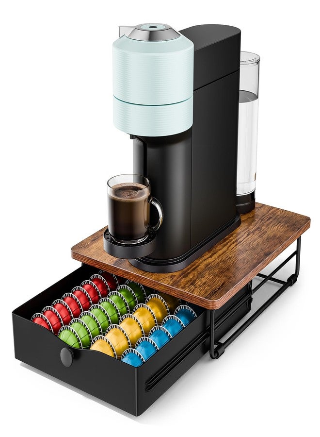 EVERIE Coffee Pod Holder Drawer, Compatible with Nespresso Vertuo Capsules, Holds 40 Large or 52 Small Pods, Flexible Slots for 4 Capsule Sizes, Rustic Brown Countertop Organizer, 15.6" Dx13 Wx3.7 H - Image 1