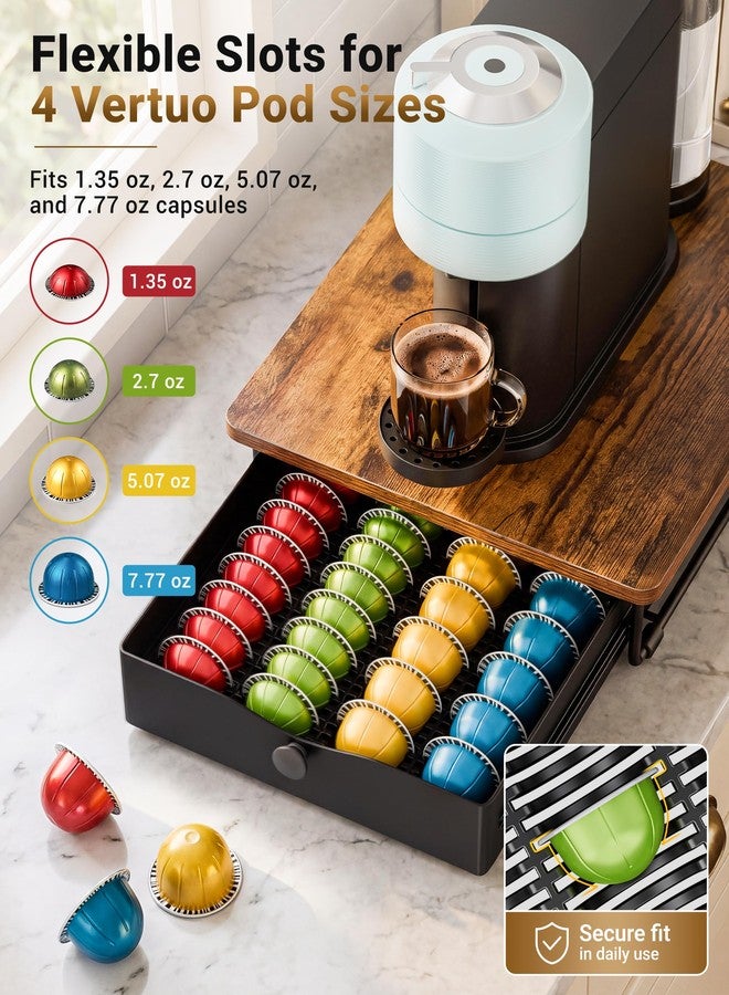 EVERIE Coffee Pod Holder Drawer, Compatible with Nespresso Vertuo Capsules, Holds 40 Large or 52 Small Pods, Flexible Slots for 4 Capsule Sizes, Rustic Brown Countertop Organizer, 15.6" Dx13 Wx3.7 H - Image 3