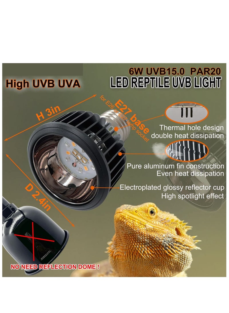 UVA UVB Reptile Light Bulb, LED Ultra High Output UVA UVB 15.0 Bulb Reflection 6 Watts, Reptile Heat Bulbs for Reptiles, Amphibian, Chicken, Dog, Cat (Black) - Image 3
