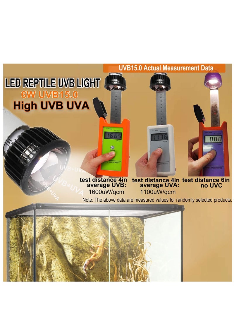 UVA UVB Reptile Light Bulb, LED Ultra High Output UVA UVB 15.0 Bulb Reflection 6 Watts, Reptile Heat Bulbs for Reptiles, Amphibian, Chicken, Dog, Cat (Black) - Image 5