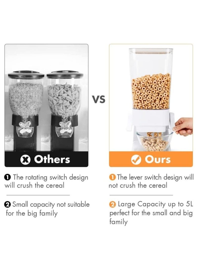 Cereal Dispenser Countertop, Large Capacity Rice Dispenser Cereal Container Storage, Not Easy to Crush Food, Dry Food Dispenser for Rice, Candy & Snack (5000ml) (White)
