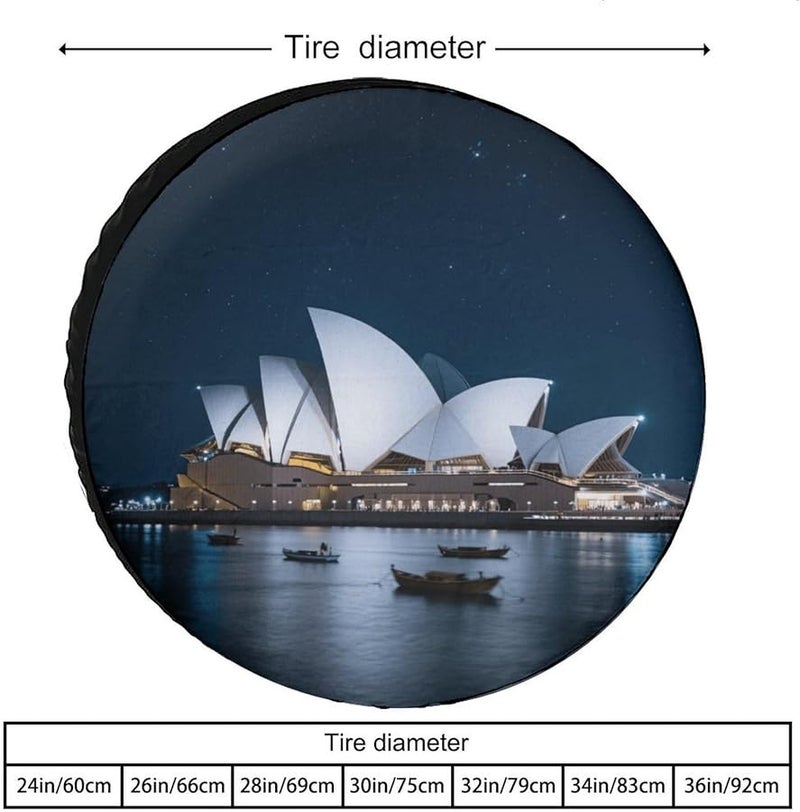 34 Inch Waterproof Sun Protection Tire Cover Sydney Opera House Design for RV SUV Truck - Image 3