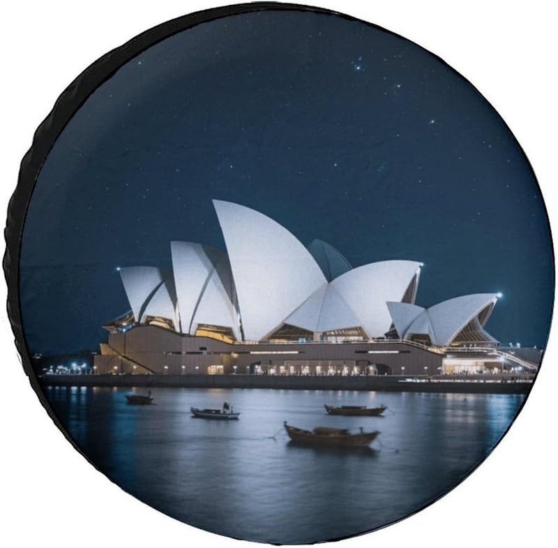 34 Inch Waterproof Sun Protection Tire Cover Sydney Opera House Design for RV SUV Truck - Image 1