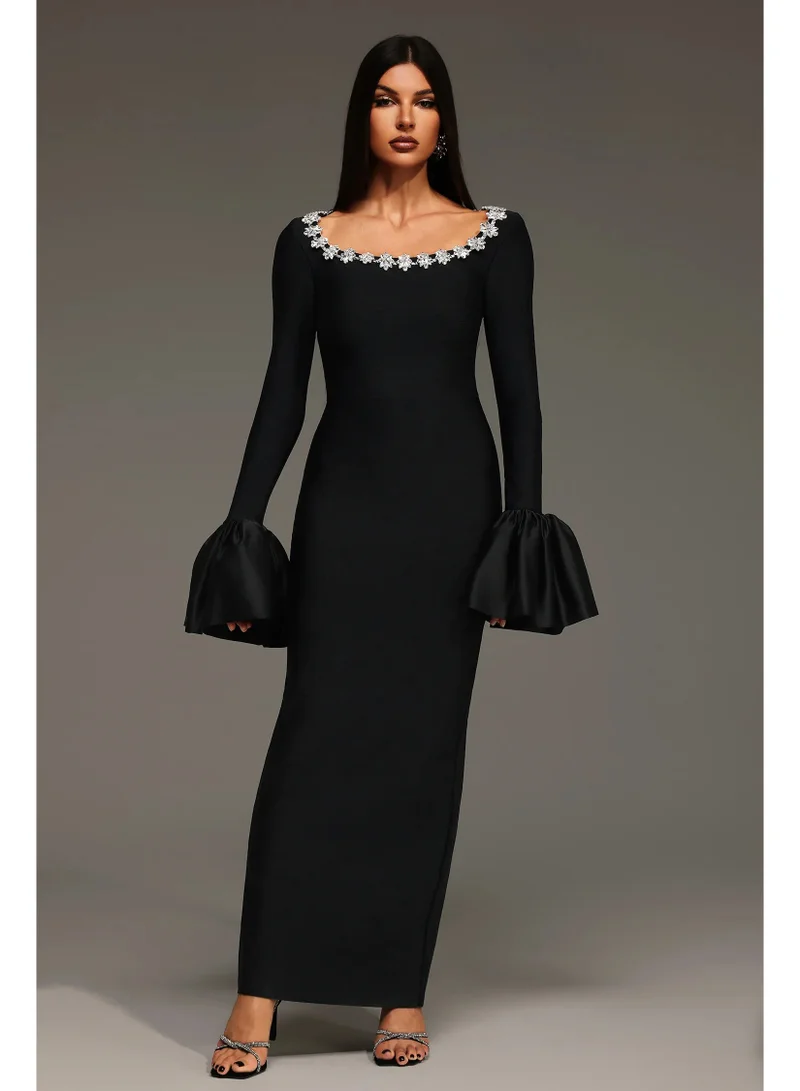 Bella Barnett Rury Trumpet Sleeve Diamond Bandage Maxi Dress