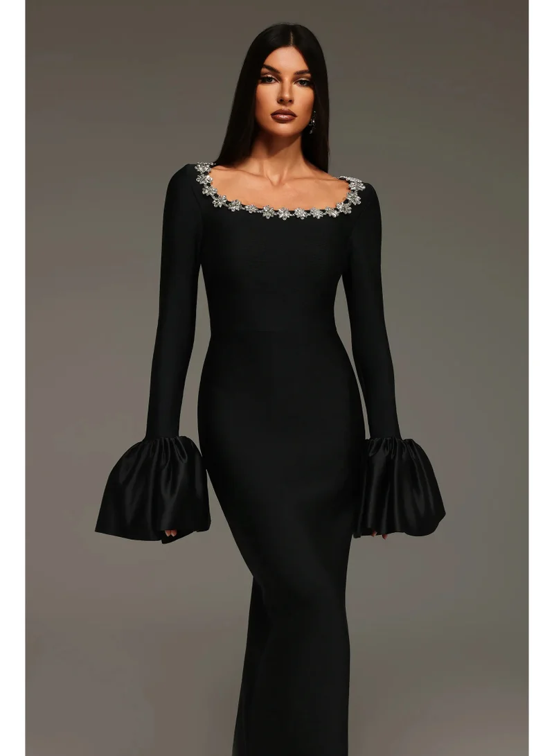 Bella Barnett Rury Trumpet Sleeve Diamond Bandage Maxi Dress