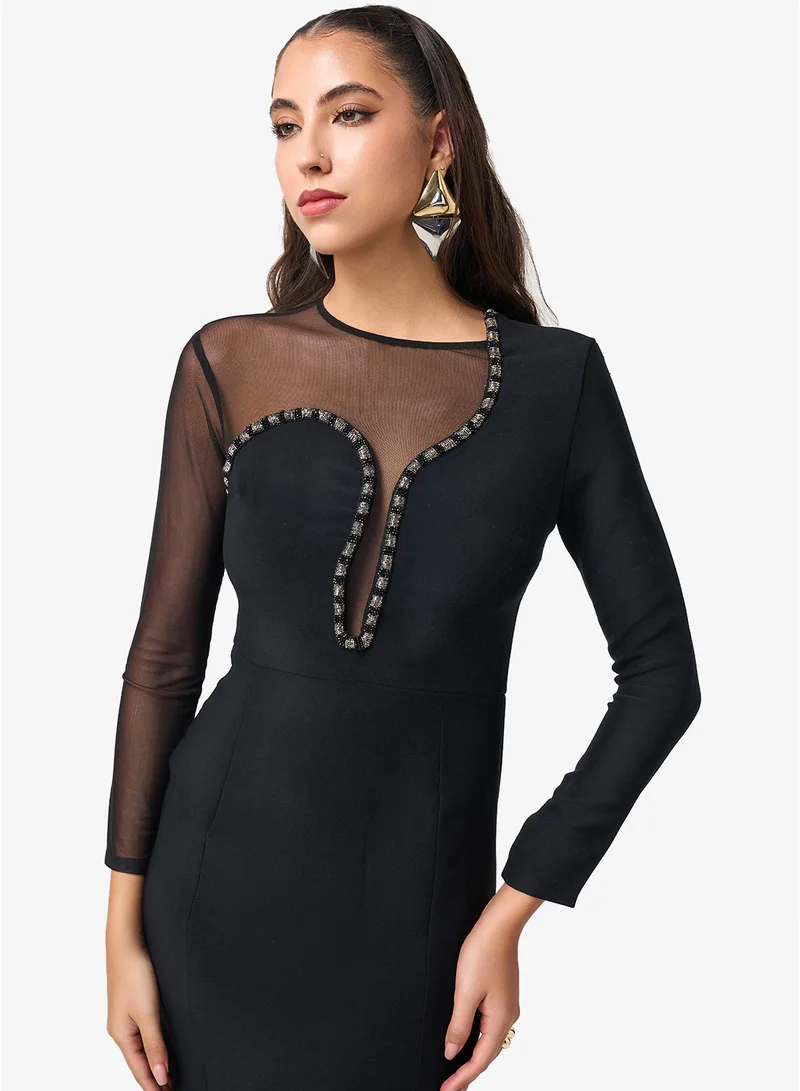 Threadz by Ajooni  Long Sleeve Bodycon Maxi Dress for Women | Best Price UAE