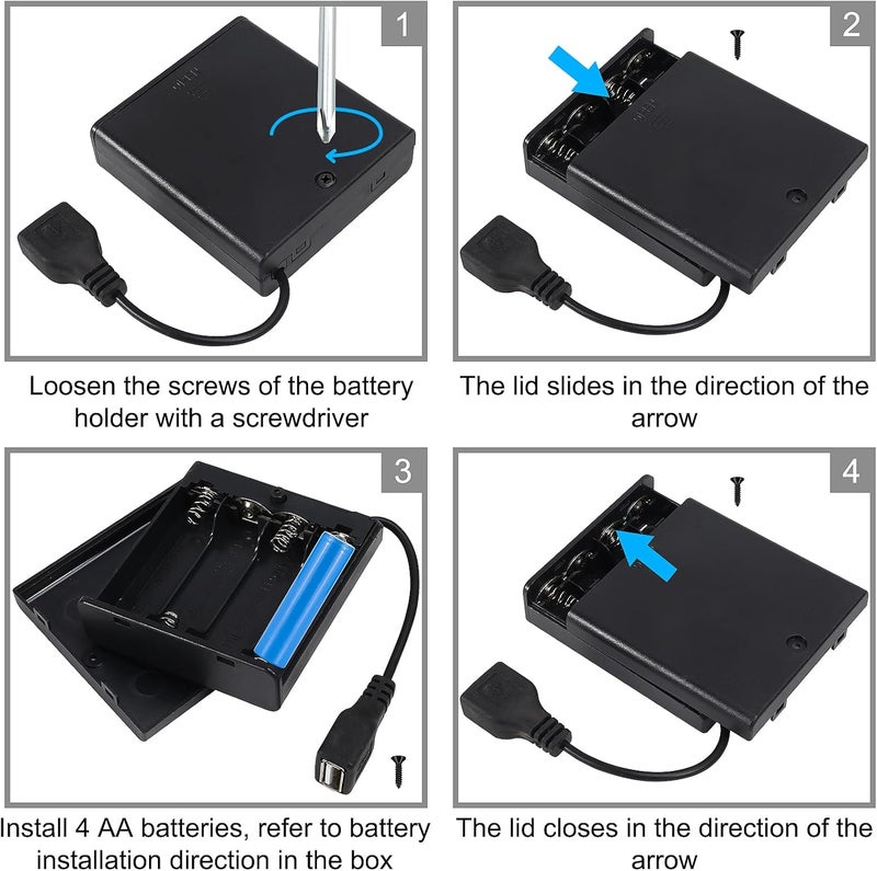 AEDIKO 2pcs AA Battery Holder USB Switch (2pcs, 4AA) - Image 3
