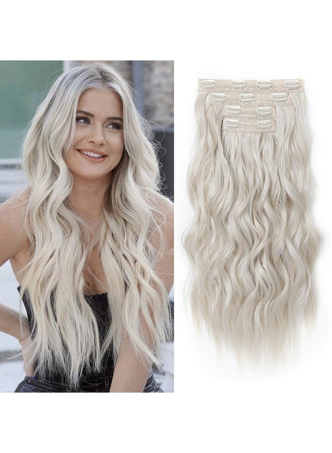 ريتشو وصلات شعر REECHO بمشبك، 4 قطع وصلات شعر أشقر بطول 24 بوصة، وصلات شعر طويلة بموجات الشاطئ HE003، وصلات شعر طبيعية ناعمة من الدانتيل غير المرئي للنساء - أشقر بلاتيني - Image 1
