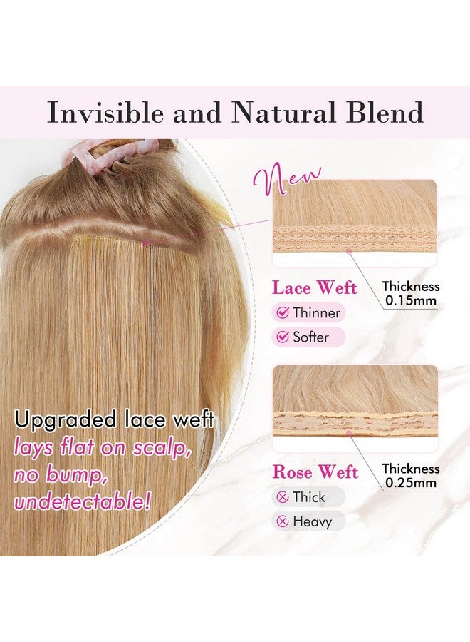 ريتشو وصلات شعر REECHO بمشبك، 4 قطع وصلات شعر أشقر بطول 24 بوصة، وصلات شعر طويلة بموجات الشاطئ HE003، وصلات شعر طبيعية ناعمة من الدانتيل غير المرئي للنساء - أشقر بلاتيني - Image 3