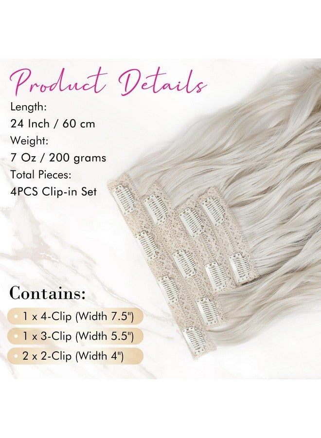 ريتشو وصلات شعر REECHO بمشبك، 4 قطع وصلات شعر أشقر بطول 24 بوصة، وصلات شعر طويلة بموجات الشاطئ HE003، وصلات شعر طبيعية ناعمة من الدانتيل غير المرئي للنساء - أشقر بلاتيني - Image 4