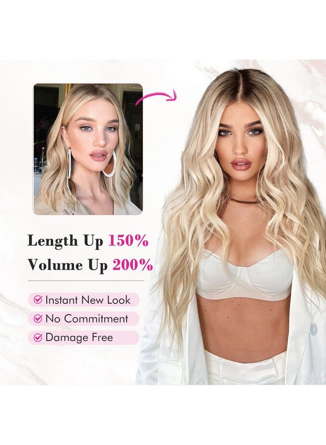 ريتشو وصلات شعر REECHO بمشبك، 4 قطع وصلات شعر أشقر بطول 24 بوصة، وصلات شعر طويلة بموجات الشاطئ HE003، وصلات شعر طبيعية ناعمة من الدانتيل غير المرئي للنساء - أشقر بلاتيني - Image 5