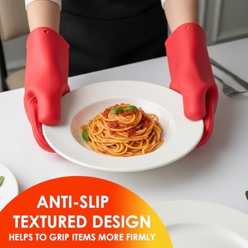 KARP Silicone Heat Resistant Cooking Pinch Mitts, Microwave Oven Hand Gloves, Oven Mitts, Potholders Kitchen Heat Resistant Solution (Red) - Image 4