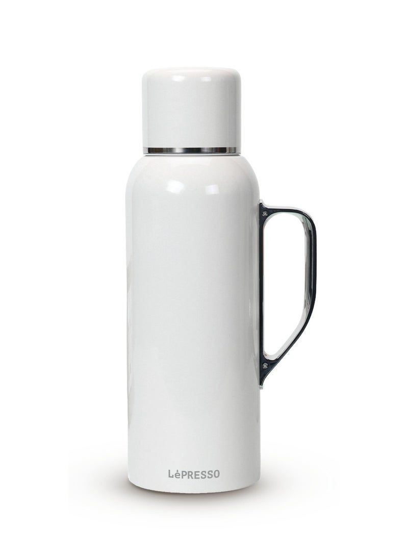 LePRESSO Insulated Bottle with 850ml Capacity / 10-12 Hours Heat Retention / Double Wall Vacuum Insulation Design / Stainless Steel SUS 316 Material / Mechanical Temperature Gauge - White - Image 1