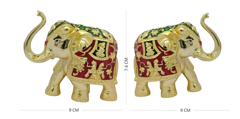 ARTSMINE ARTSMINE 24k Gold Coated Elephant Red Green Meena Work Set of 2 for Pooja Room Home Decoration Size HL 76 9 CM Gajantlakshmi Up Trunk Statue - Image 4