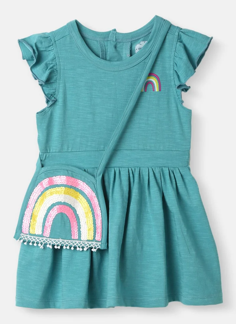 نوتيناتي Girls’ Cotton Frock |Rainbow Sequinned | Comes with Sequinned Bag | 3-24 Months
