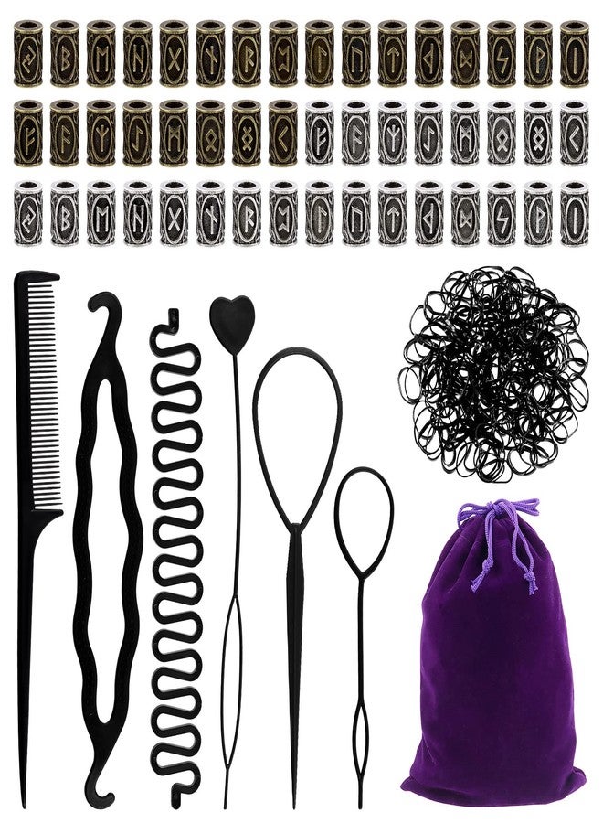 Tanstic 255Pcs 13mm Dark Bronze and Silver Viking Rune Beads Norse Viking Beads Hair Beard Beads Braiding Beads Including 6Pcs Pull Hairpin Quick Beader and 200Pcs Black Rubber Bands with a Bag - Image 1