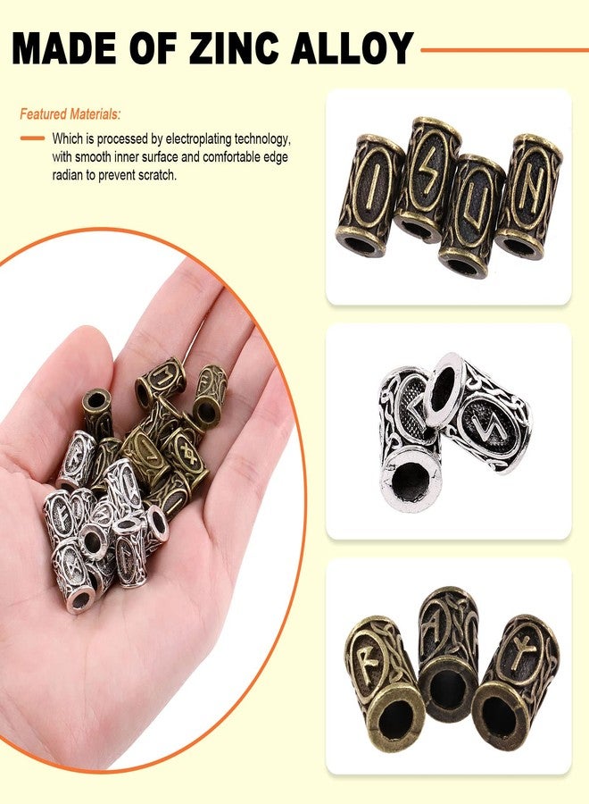 Tanstic 255Pcs 13mm Dark Bronze and Silver Viking Rune Beads Norse Viking Beads Hair Beard Beads Braiding Beads Including 6Pcs Pull Hairpin Quick Beader and 200Pcs Black Rubber Bands with a Bag - Image 4